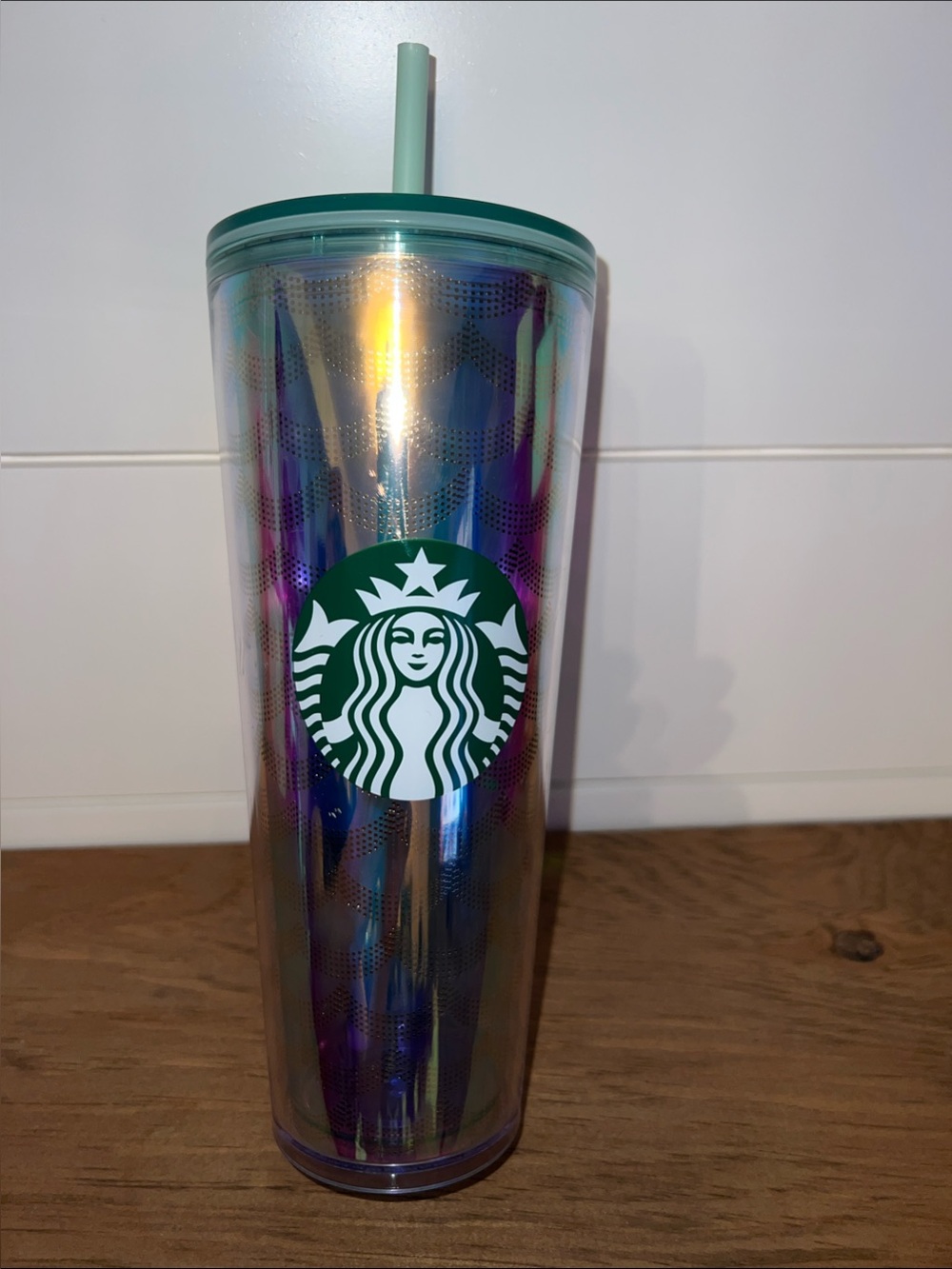 Starbucks Holographic Cold Cup Tumbler with Mint Lid and Straw